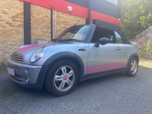 Mini Convertible 2004 model upgraded with Pioneer MVH-330DAB DAB Stereo.
